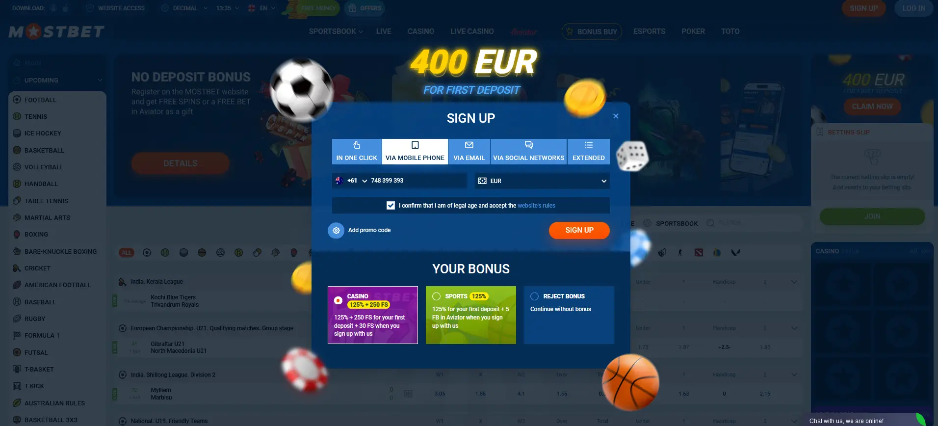 Algorithm of registration by phone number in Mostbet