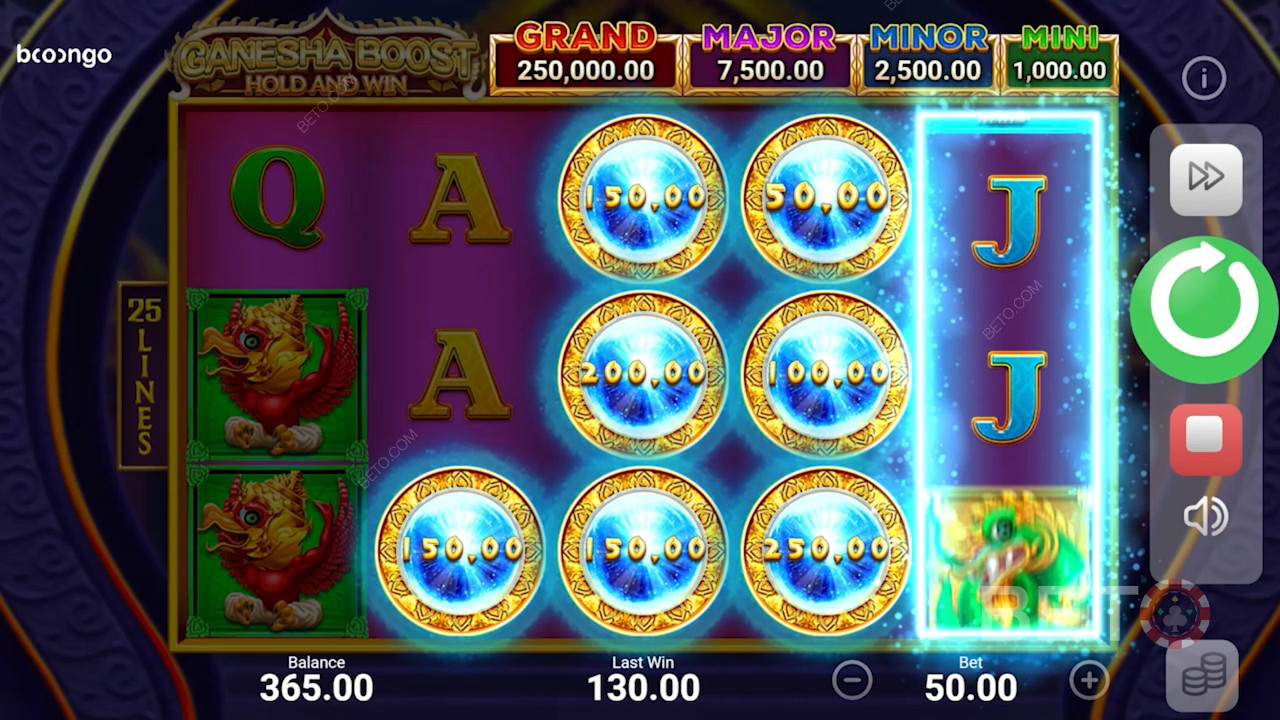 Hold and Win bonus game triggered with 6 or more bonus symbols