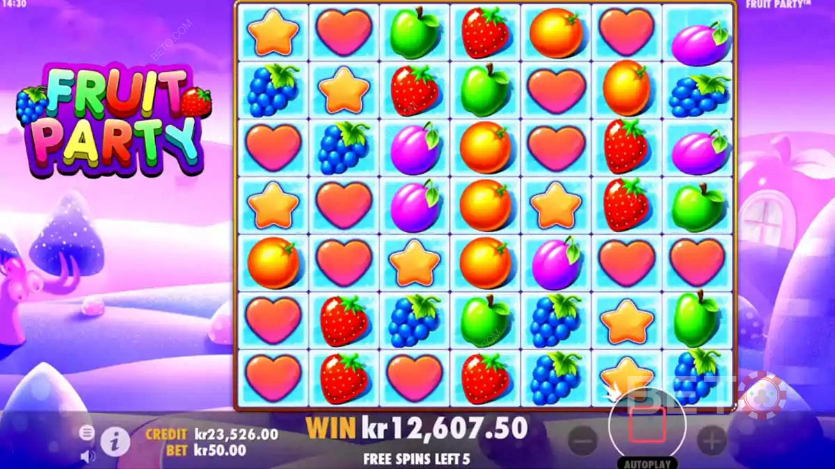 Colorful graphics and visual effects in Fruit Party slot