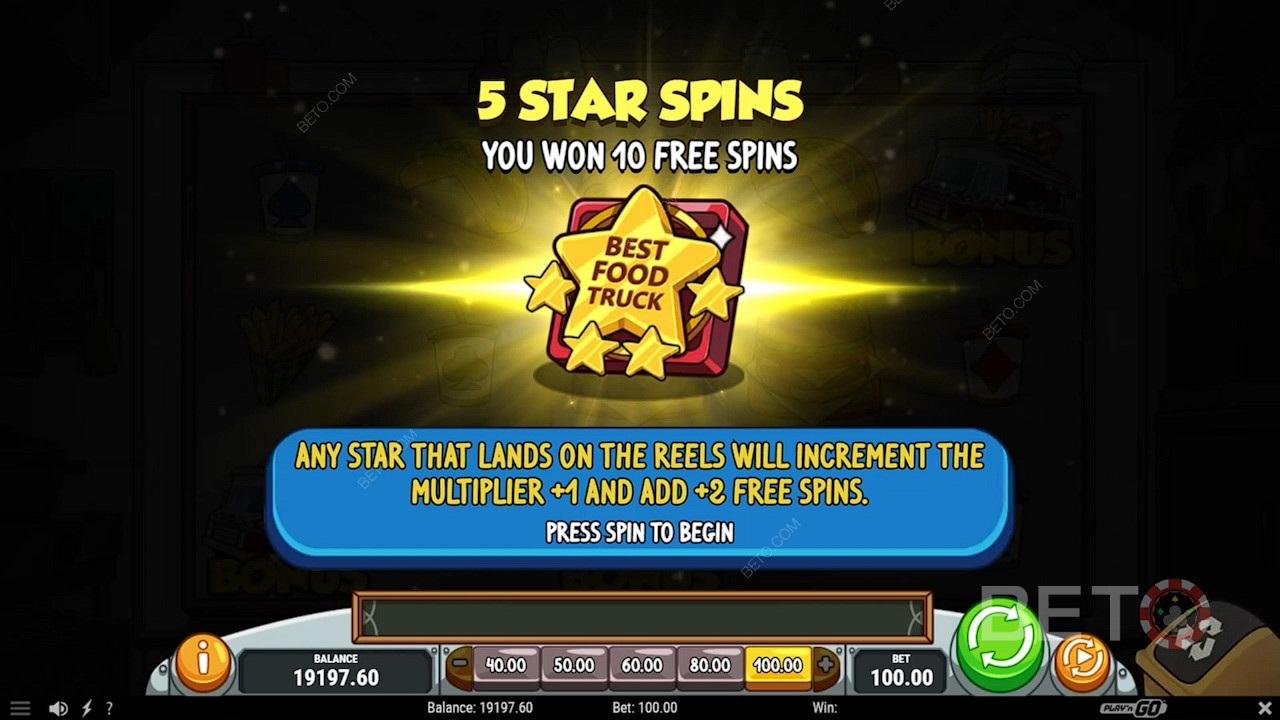 Activate the 5 Star Spins feature to receive ten free spins and win multipliers up to x6