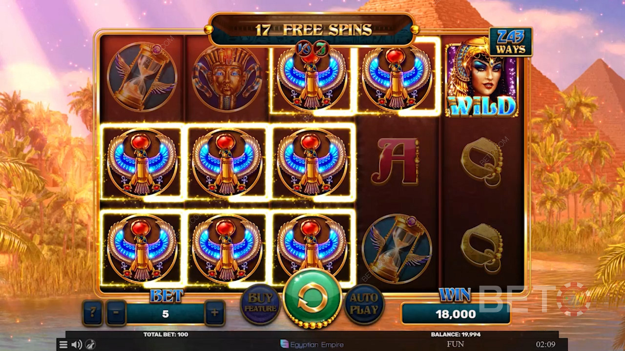 Scatter symbols triggering the Free Spins bonus game in Egyptian Ways slot