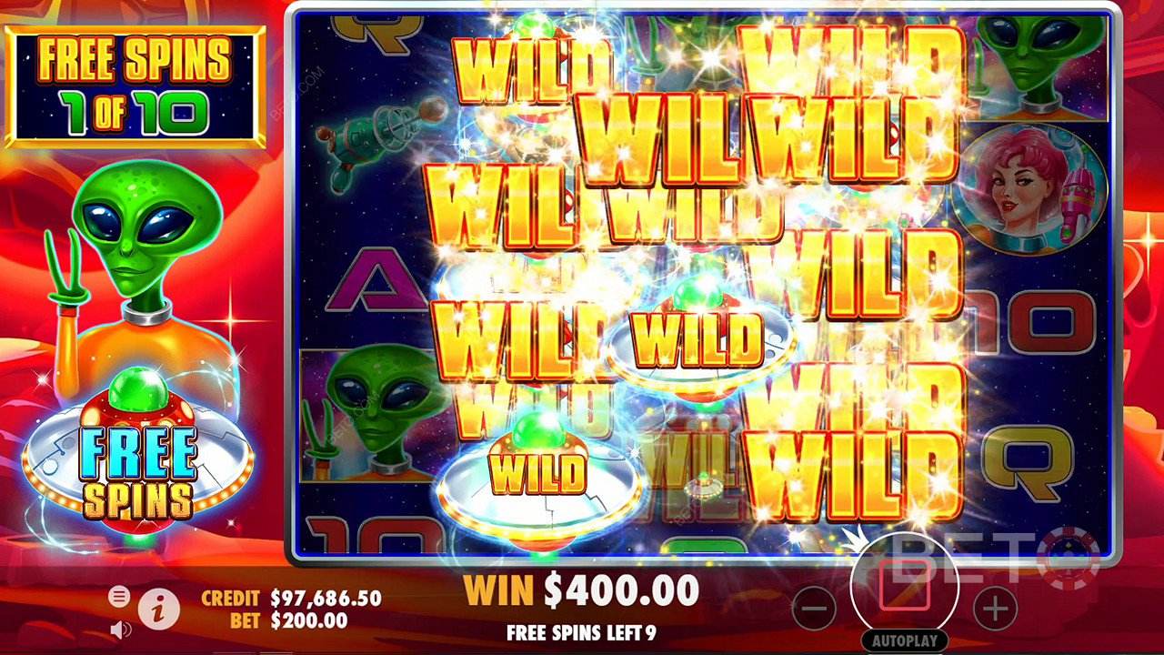 Stacked Wild symbols on middle reels during free spins in Cosmic Cash slot