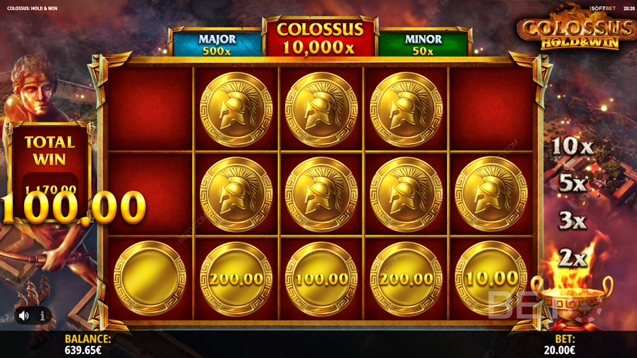 Gold coins offering monetary rewards in the Hold and Win feature