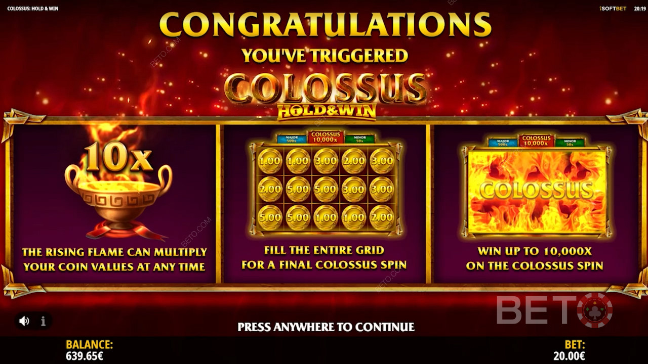 Enjoy multipliers up to 10x and get maximum wins of 10,000x in the Hold and Win feature
