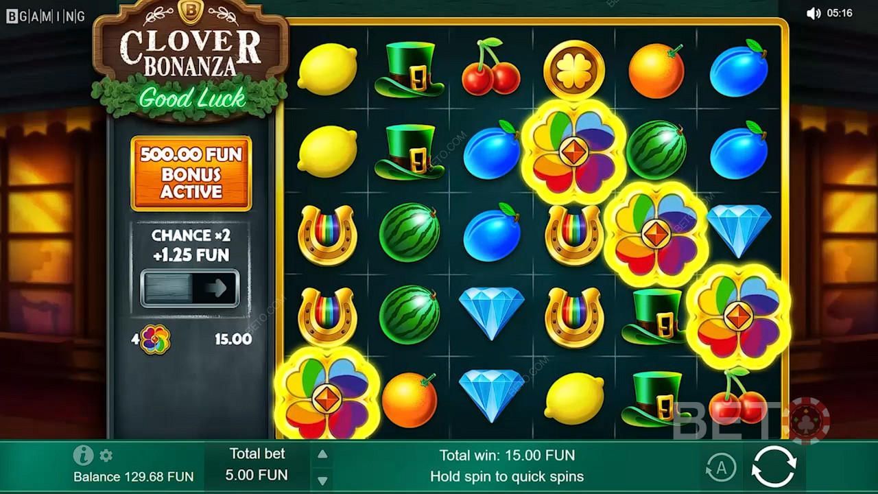 Land 4 or more Scatter symbols to trigger Free Spins in Clover Bonanza