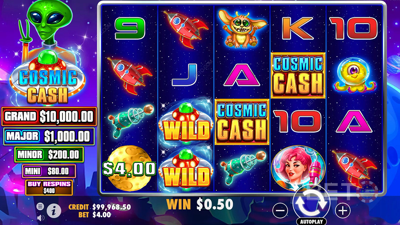Wild symbols in the base game of Cosmic Cash slot at casino