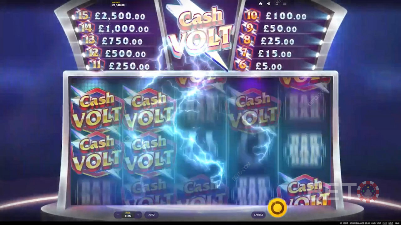 Cash Volt symbols paying out from any position on multiple paylines