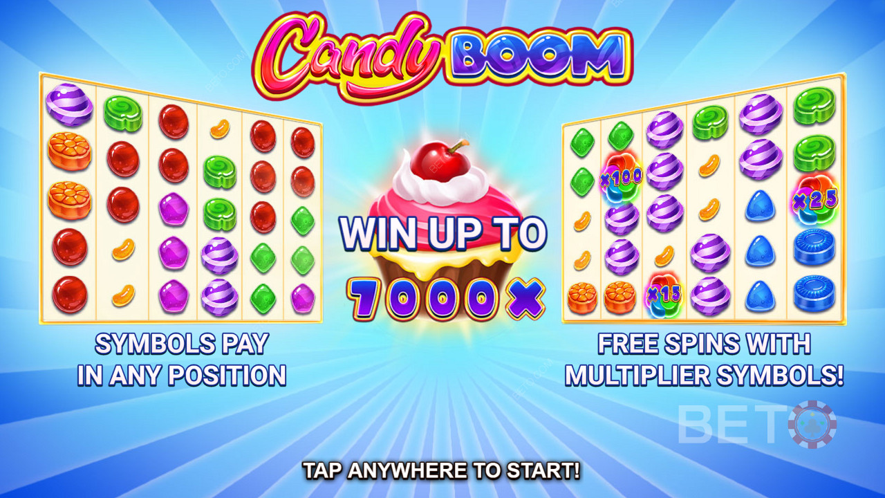 Starting a gaming session in Candy Boom slot
