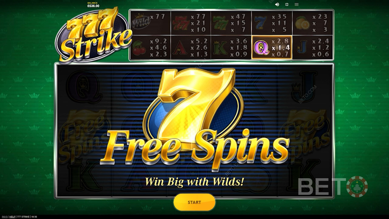 Generous Free Spins bonus round in 777 Strike