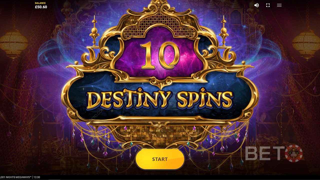 4 Scatters award 10 Destiny Free Spins in 10001 Nights Megaways