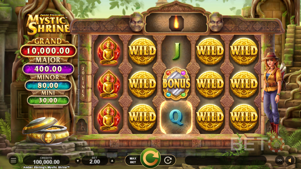 Land multiple Wilds for big wins in Amber Sterling's Mystic Shrine slot