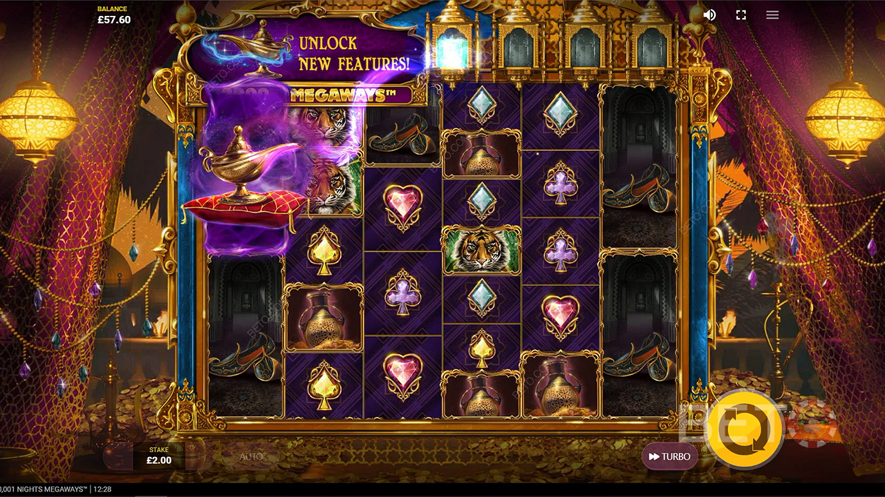 Collect magic lamps to unlock incredible features in 10001 Nights Megaways