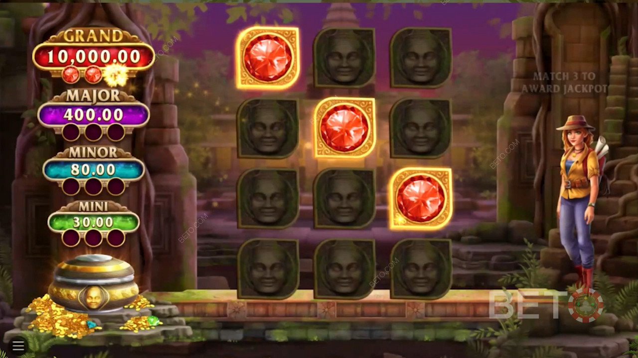 Reveal 3 red gems to win the Grand Jackpot worth 5,000 times your stake