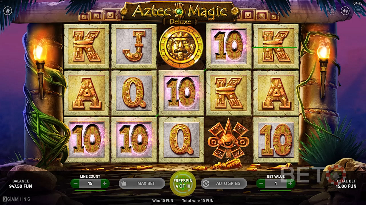Regular wins in Aztec Magic Deluxe base game and free spins