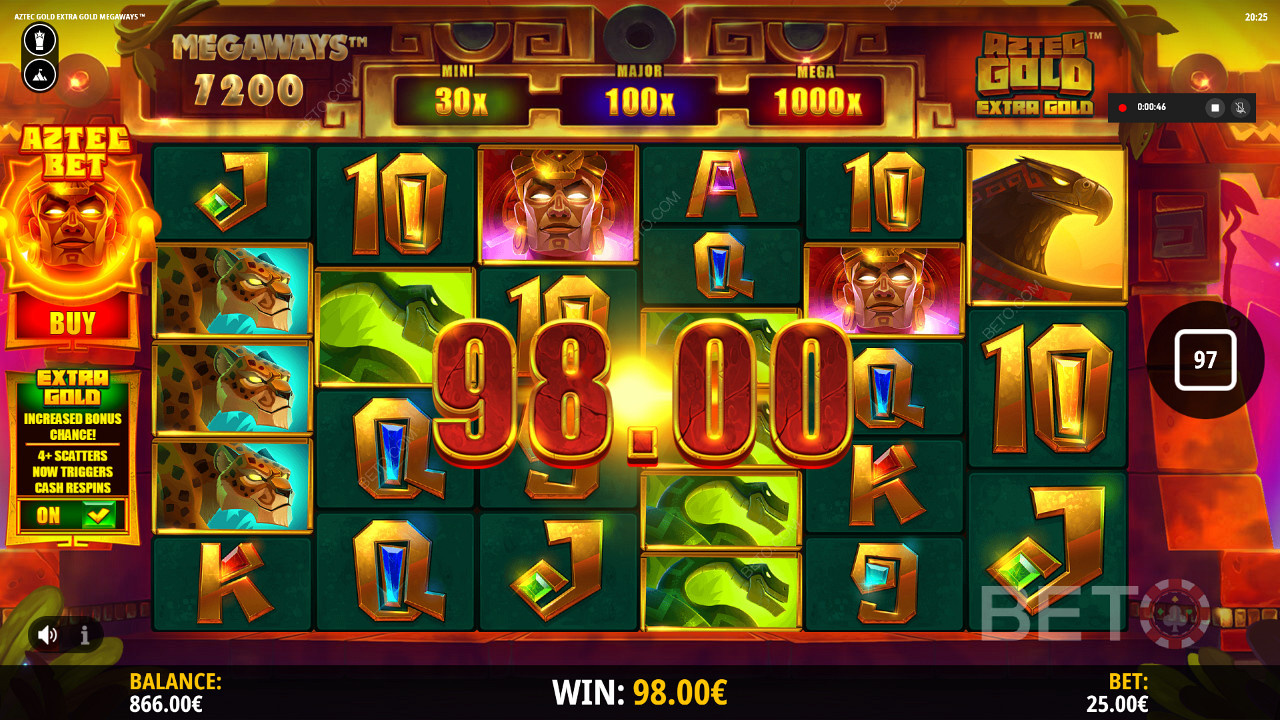 Substantial win in Aztec Gold Extra Gold Megaways online slot