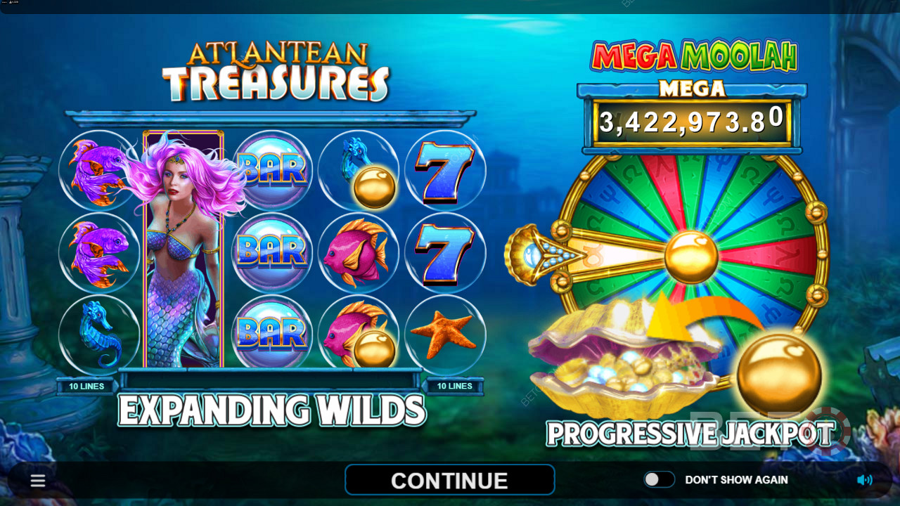 Land 3 Golden Pearl Trigger symbols and spin the jackpot wheel to win massive prizes