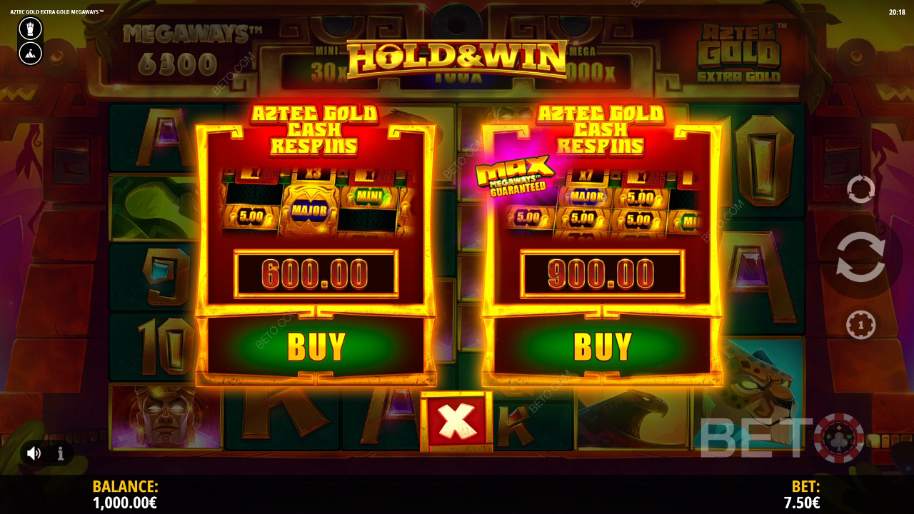 Aztec Bet Buy feature in Aztec Gold Extra Gold Megaways slot