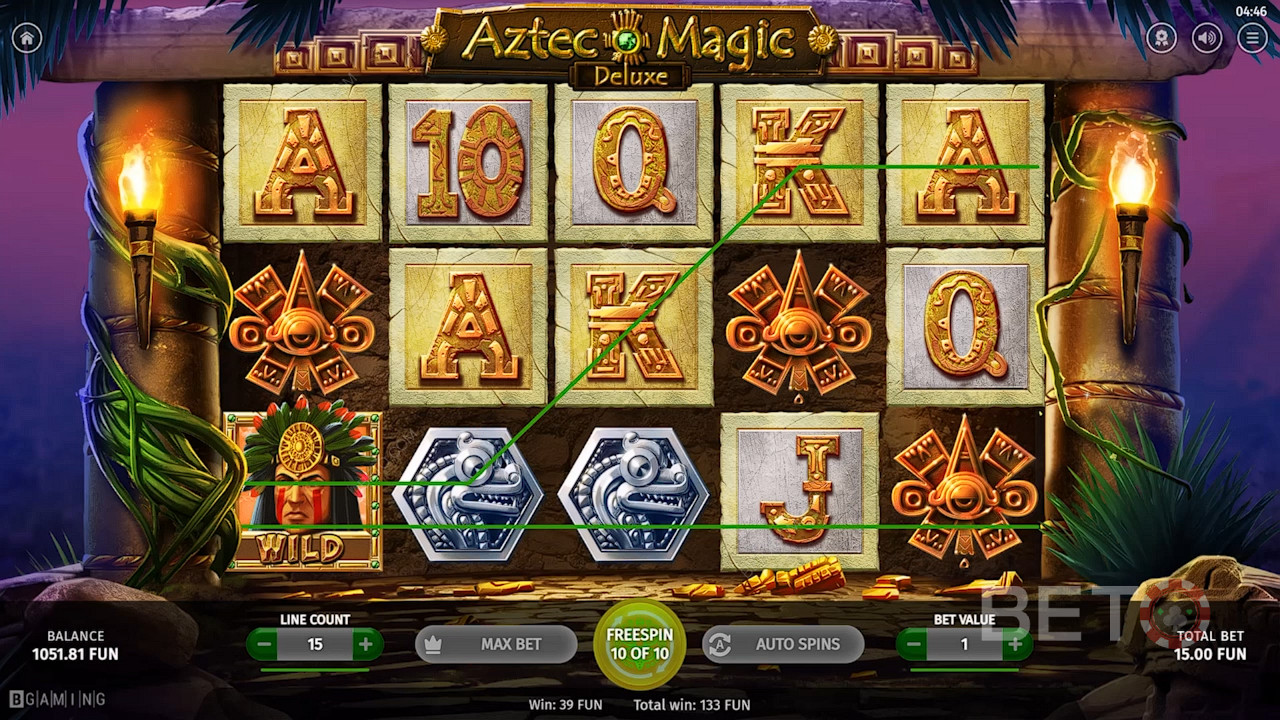 Aztec warrior Wild helps create wins in Aztec Magic Deluxe casino game