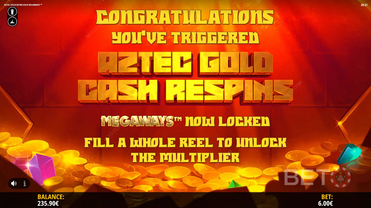 Triggering Aztec Gold Cash Respins with 5 scatters