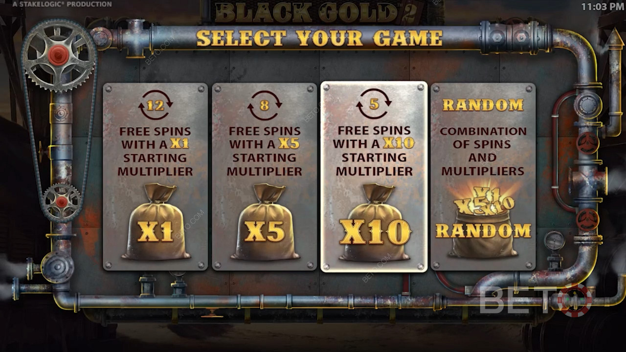 Once you activate the Free Spins feature, you can choose one of four additional bonuses