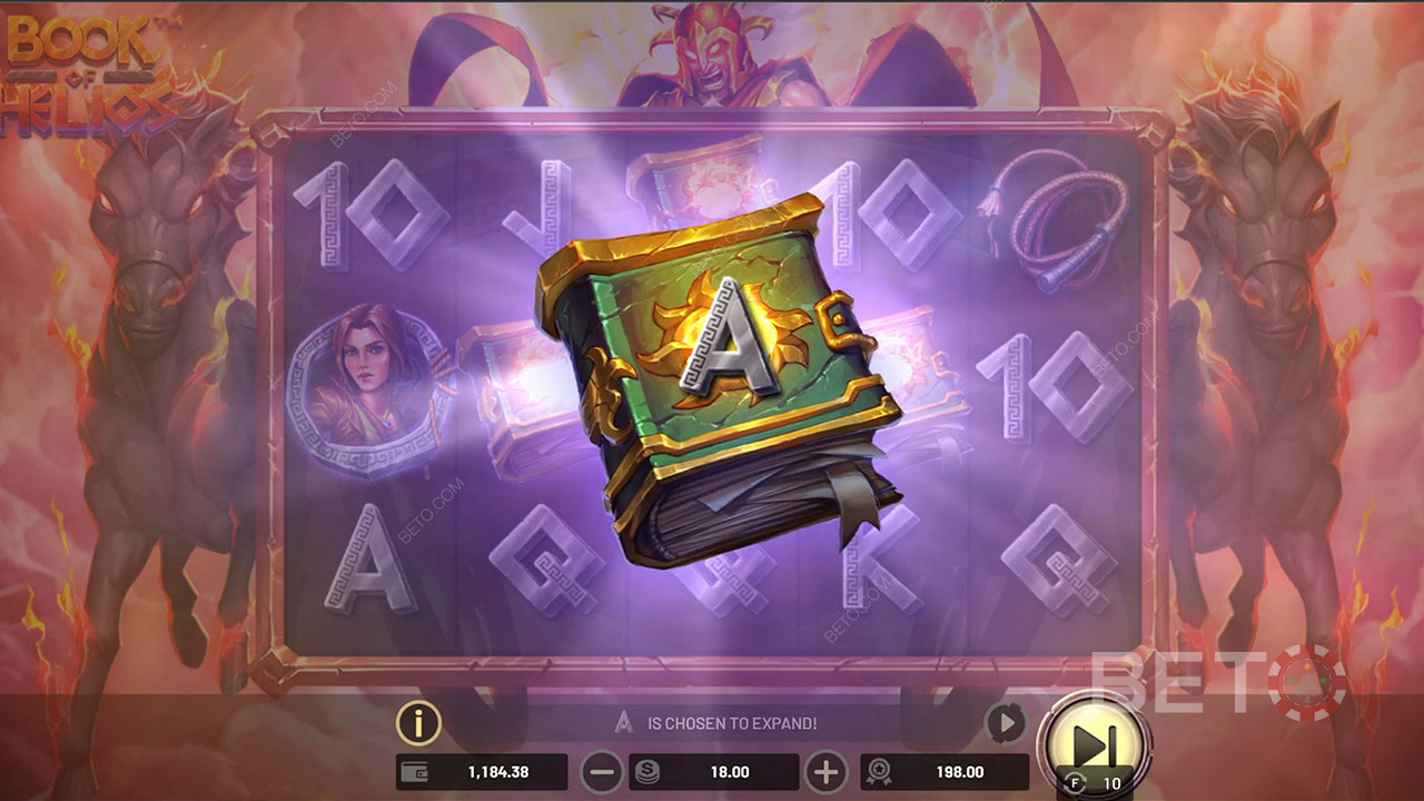 Any regular symbol can be selected as an expanding symbol for free spins in Book of Helios slot