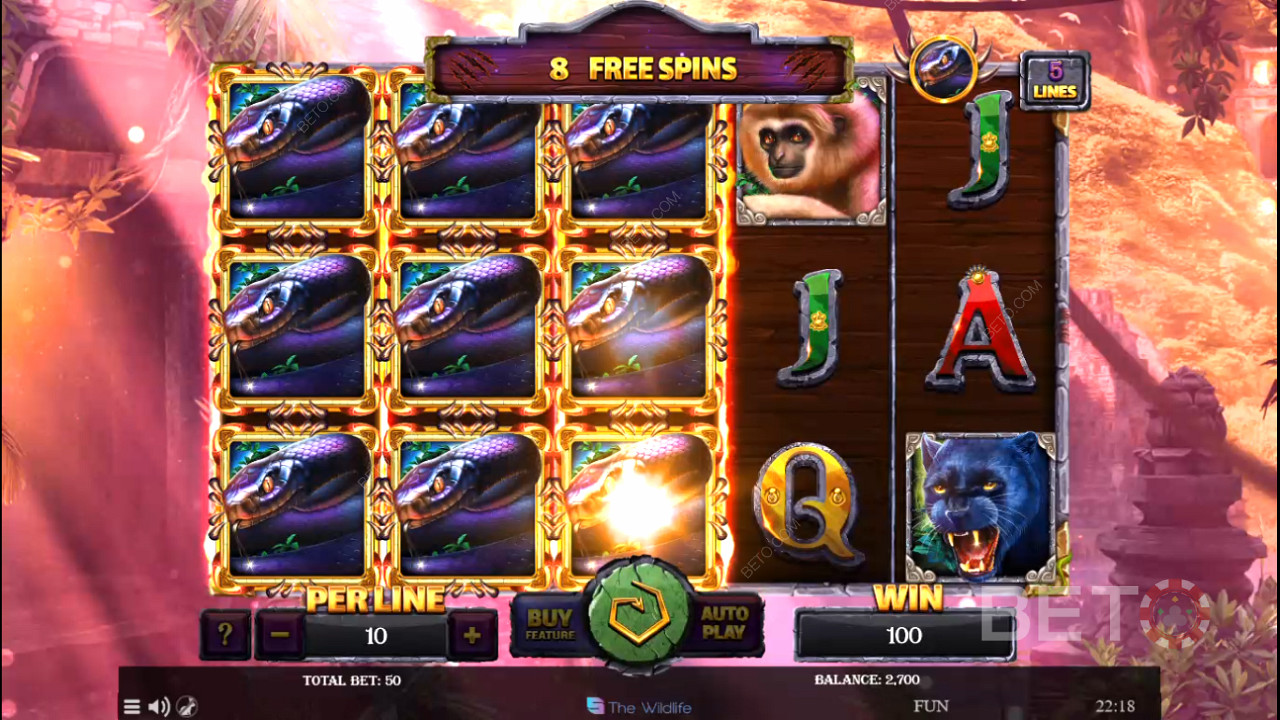 Guaranteed win when two or more expanding symbols appear on different reels