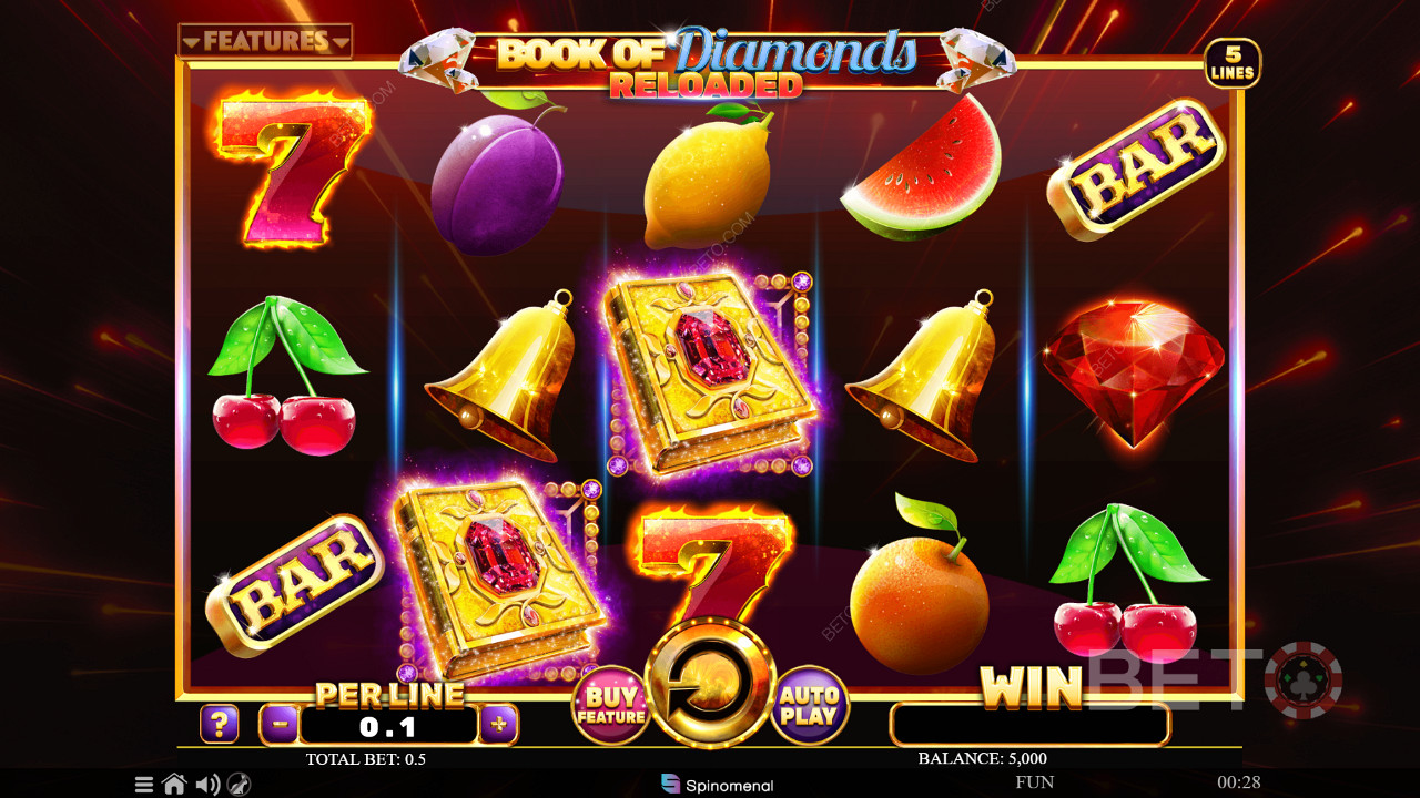 Classic 5x3 game grid in Book Of Diamonds Reloaded slot
