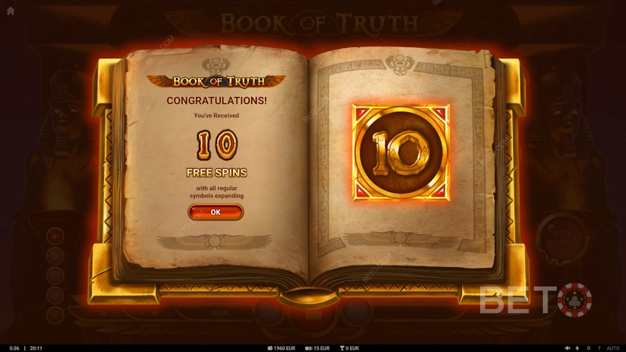 Pharaoh free spins feature in Book of Truth slot
