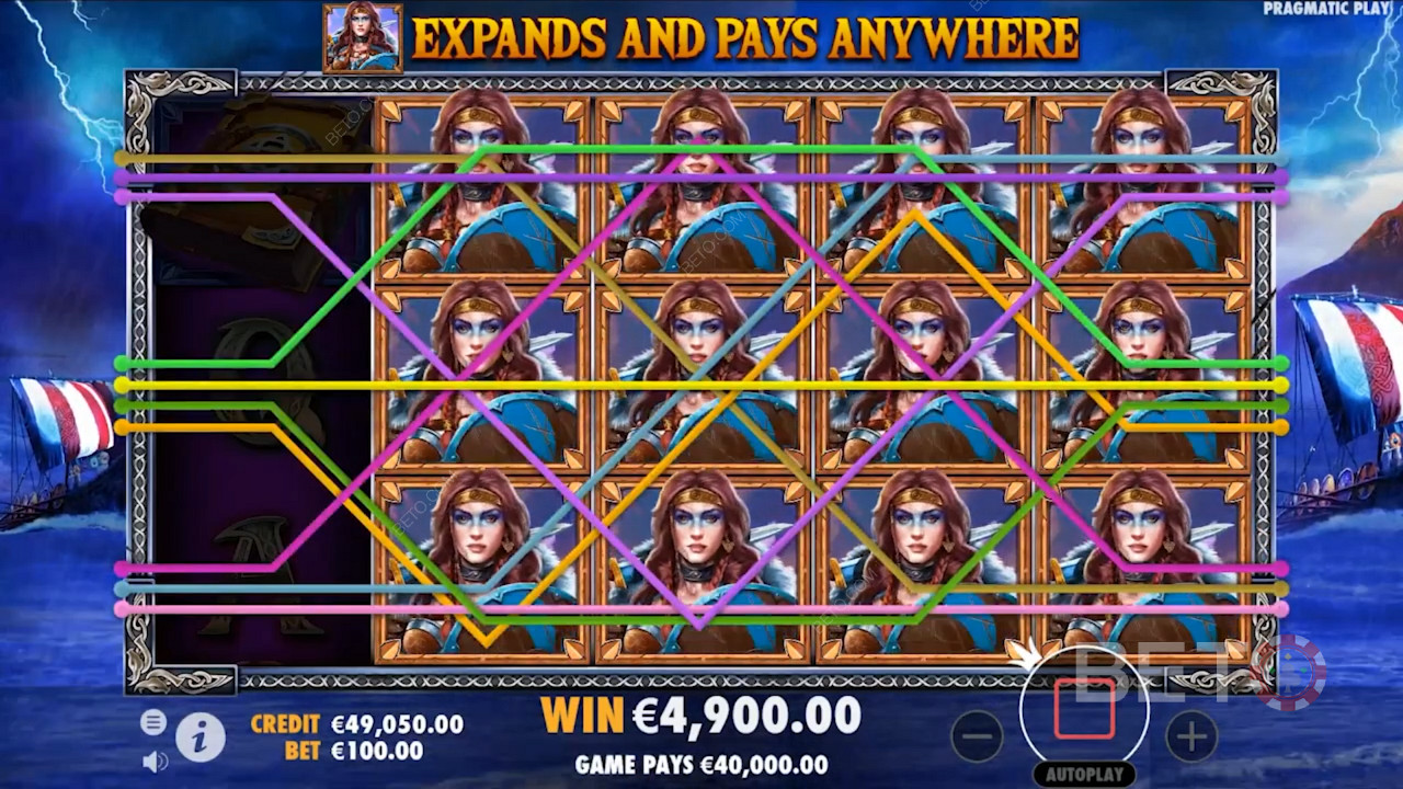 Expanding symbols appearing during Free Spins round in Book of Vikings slot