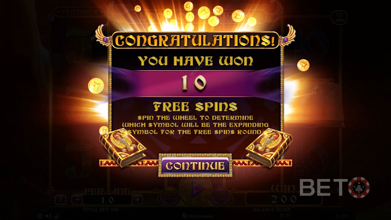 Free spins bonus round in Book Of Rebirth with expanding symbols