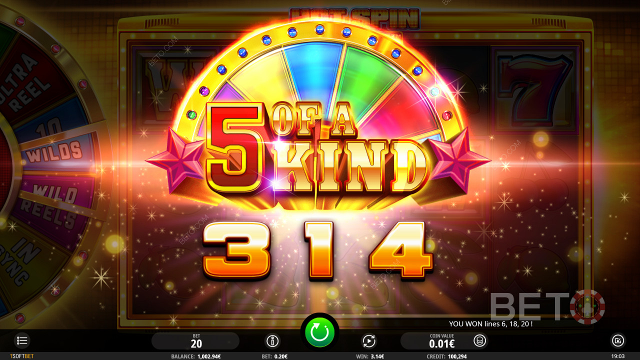 Bet from 0.20 to 20.00 euros and win huge amounts in Hot Spin Deluxe