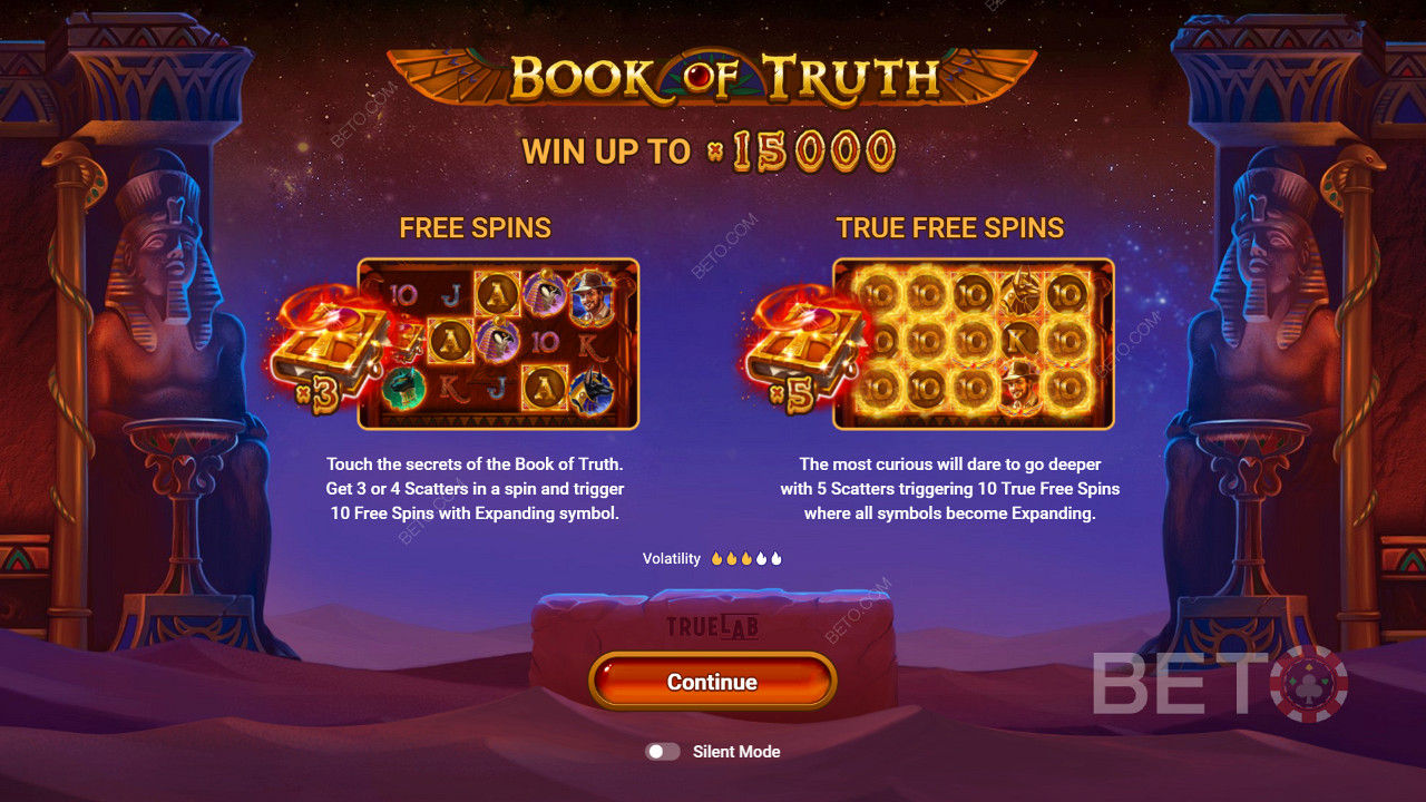 Free spins and True spins features in Book of Truth slot