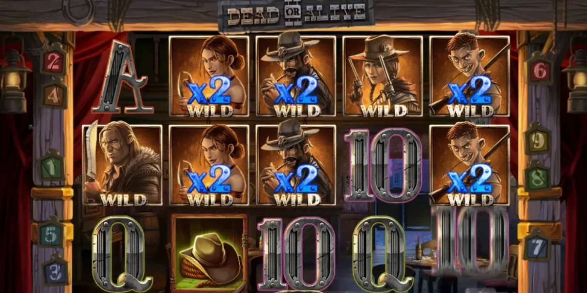 Dead or Alive slot symbols featuring wanted posters and Wild West paraphernalia