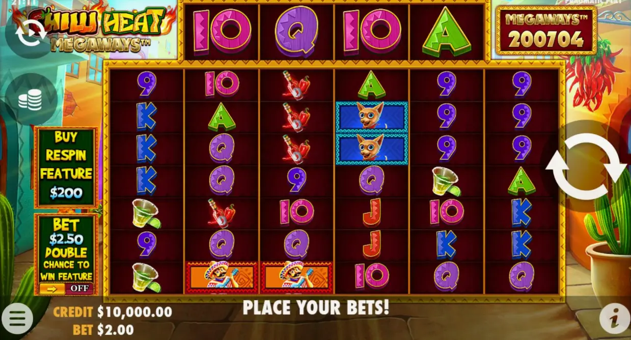 Chilli Heat slot game screen showing Mexican-themed symbols