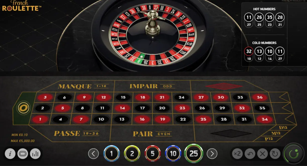 French Roulette table layout with betting options