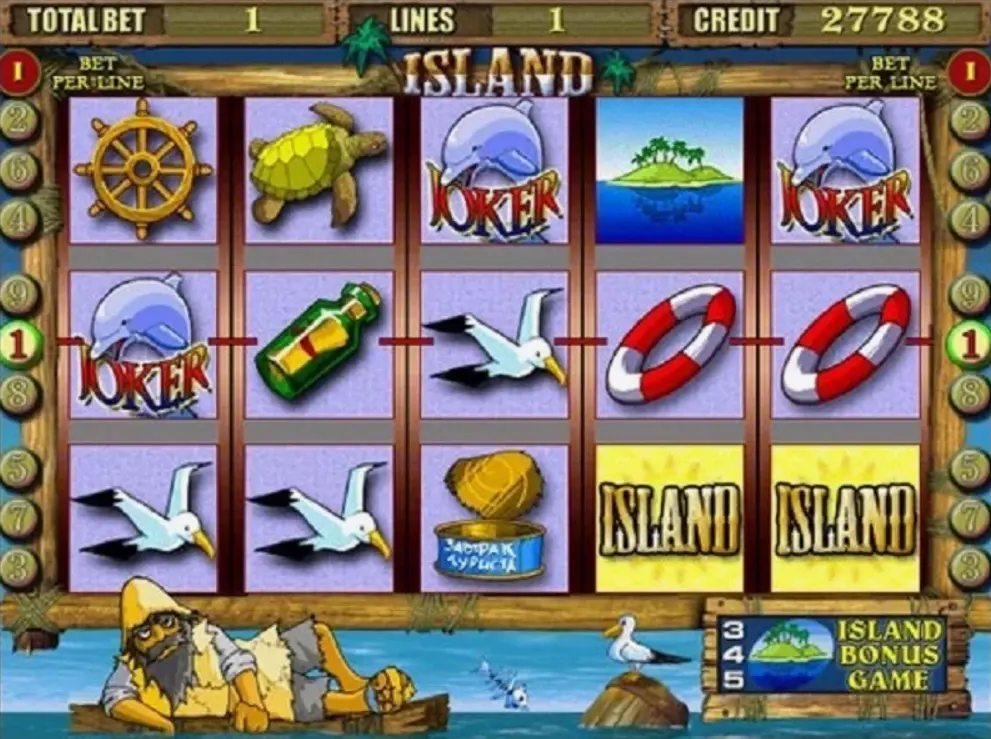 Island 2 slot mobile interface showing game controls and reel layout