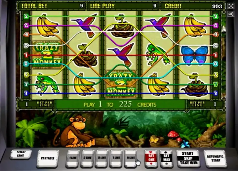 Game interface showing reels and jungle background of Crazy Monkey 2 slot