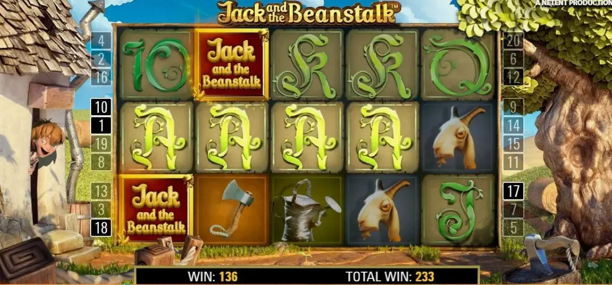 Jack and the Beanstalk slot game interface with main reels and features