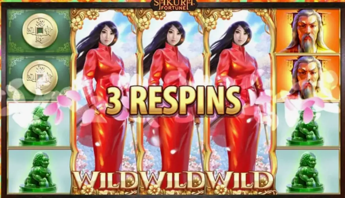 Sakura Fortune gameplay showing bonus feature activation