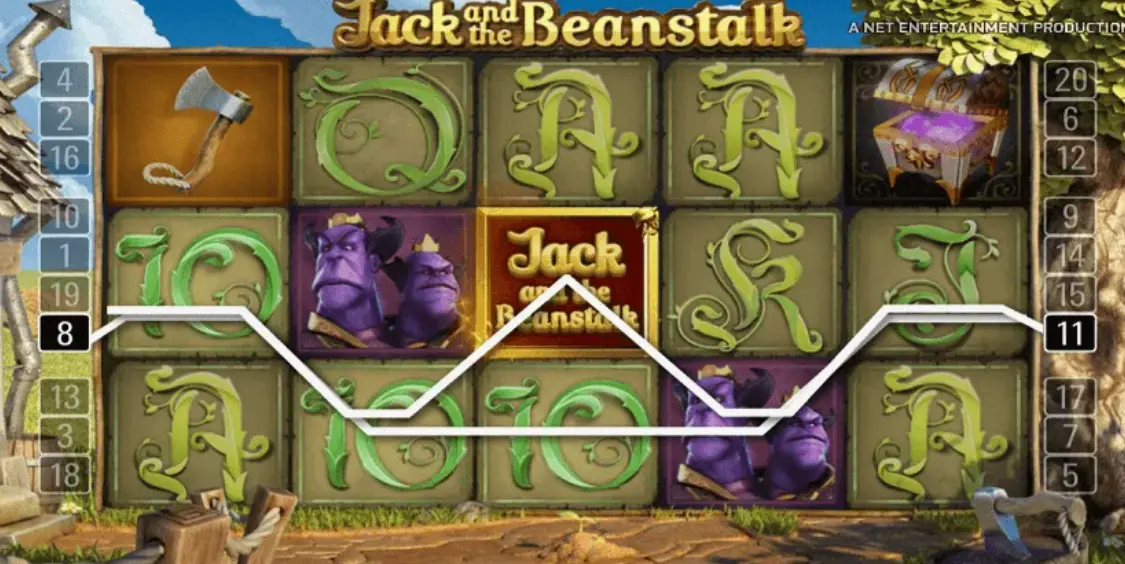 Jack and the Beanstalk bonus game with treasure collection feature displayed