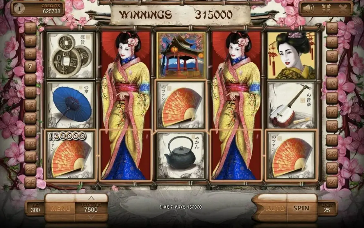 Japanese themed slot game rules with bamboo frame interface