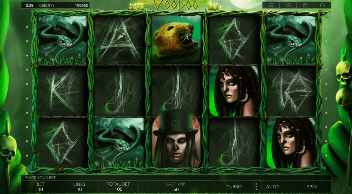 Voodoo slot rules and gameplay principles showing the main game interface