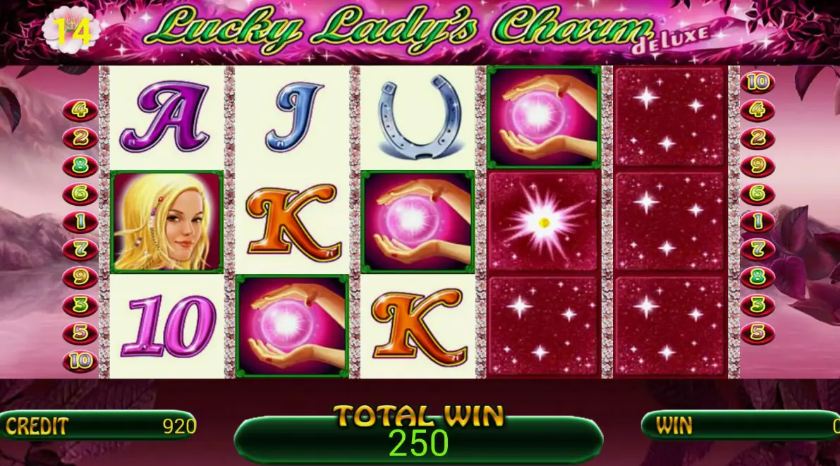 Lucky Lady's Charm Deluxe slot game rules page showing paytable and special features