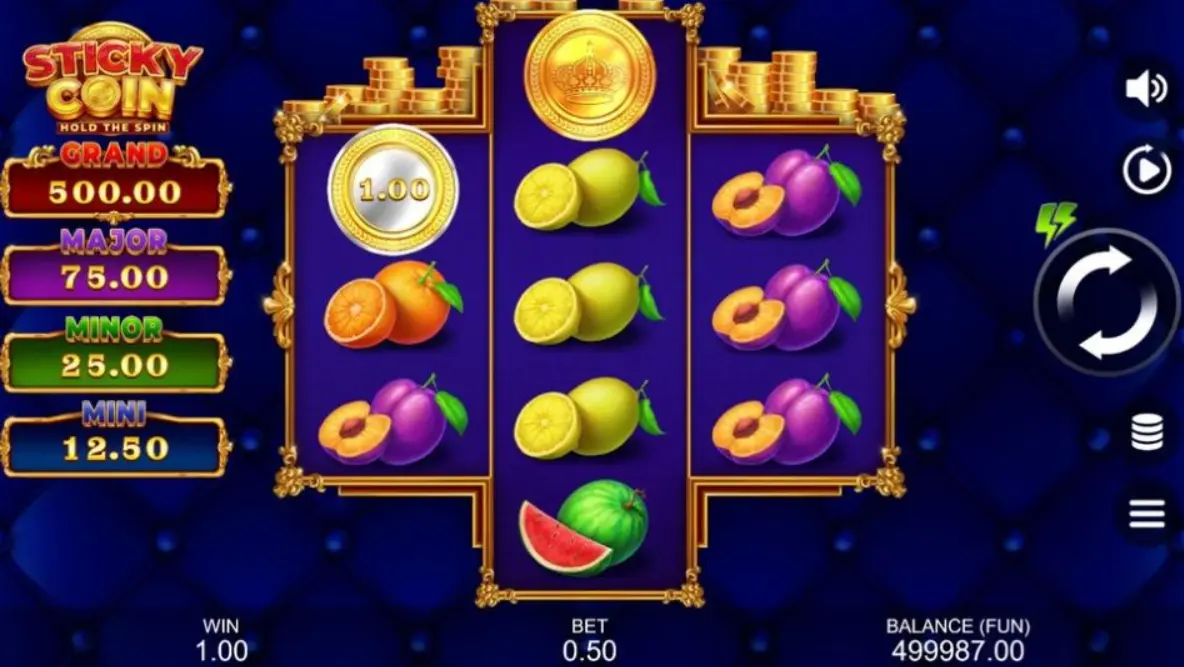 Sticky Coins gameplay showing reels with coin symbols