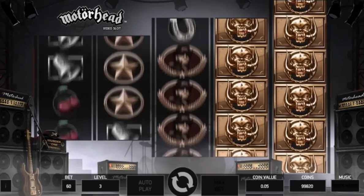 Motörhead slot game rules panel showing betting options