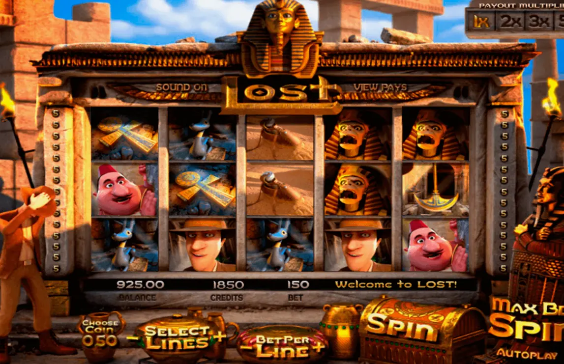 Lost slot game features showing the interface and Egyptian symbols