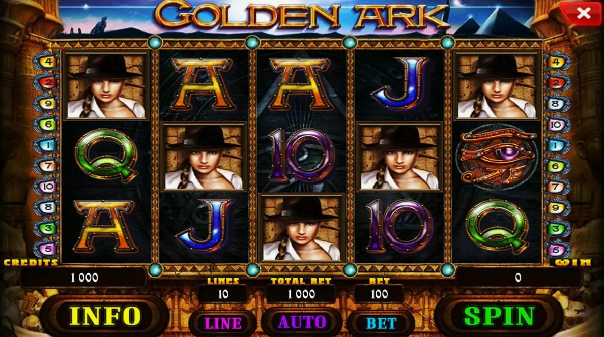 Game interface of Golden Ark slot showing reels and Egyptian symbols