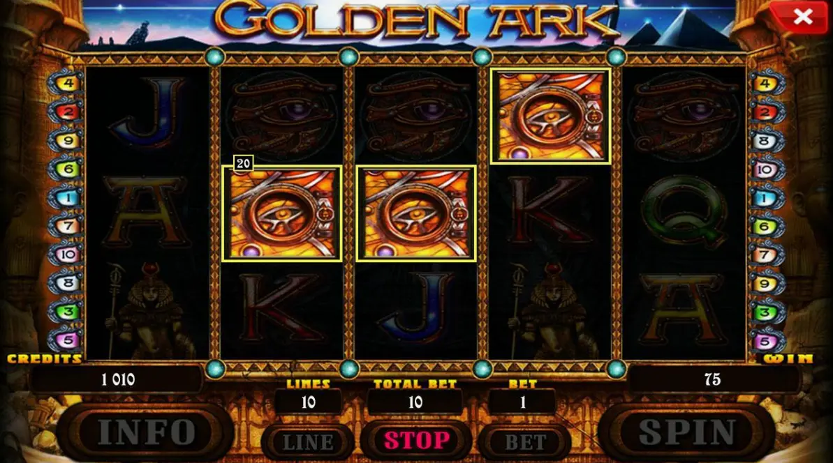 Demo mode interface of Golden Ark slot showing free play options