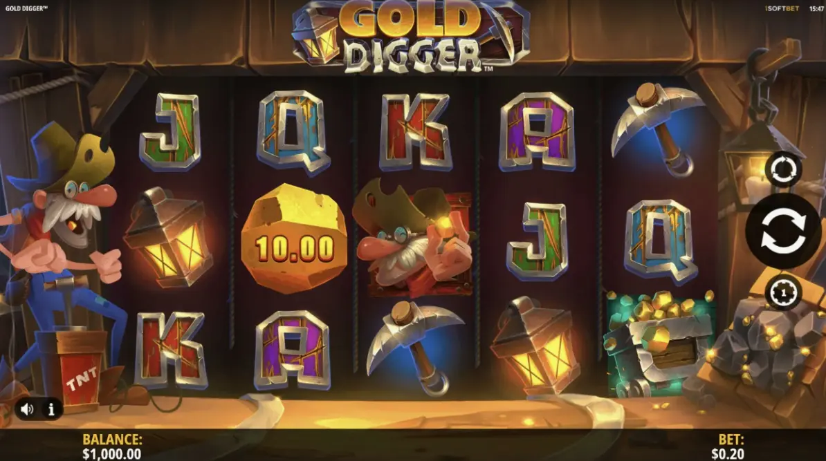 Game rules interface showing paylines and symbol values in Gold Diggers slot