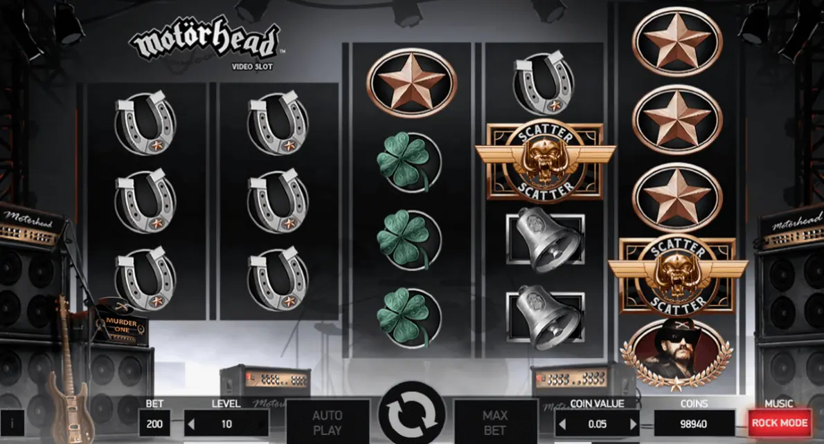 Motörhead slot special features screen showing Mystery Reels